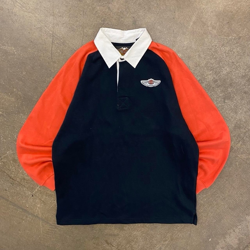 Vintage Harley Davidson Motorcycles Longsleeve Polo 2000s Essential Large